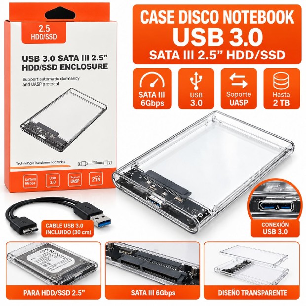 &ua CASE DISCO NOTEBOOK USB 3.0 TRANSPARENTE (195L)